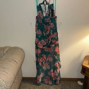 City Studio Teal Maxi Dress with Pink Floral Print